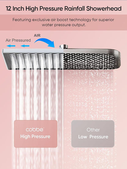 11.8 Inch Rain Shower Head with 6 Modes Handheld Water Spray High Pressure Showerhead Combo with 11 Inch Adjustable Extension Arm