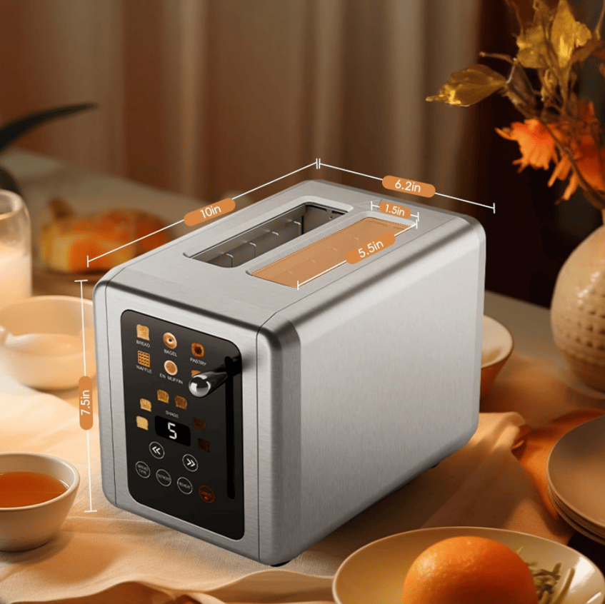 Retro Stainless Steel Toaster with 6 Browning Levels & 3 Functions - Perfect for Defrosting, Reheating, & Cancelling