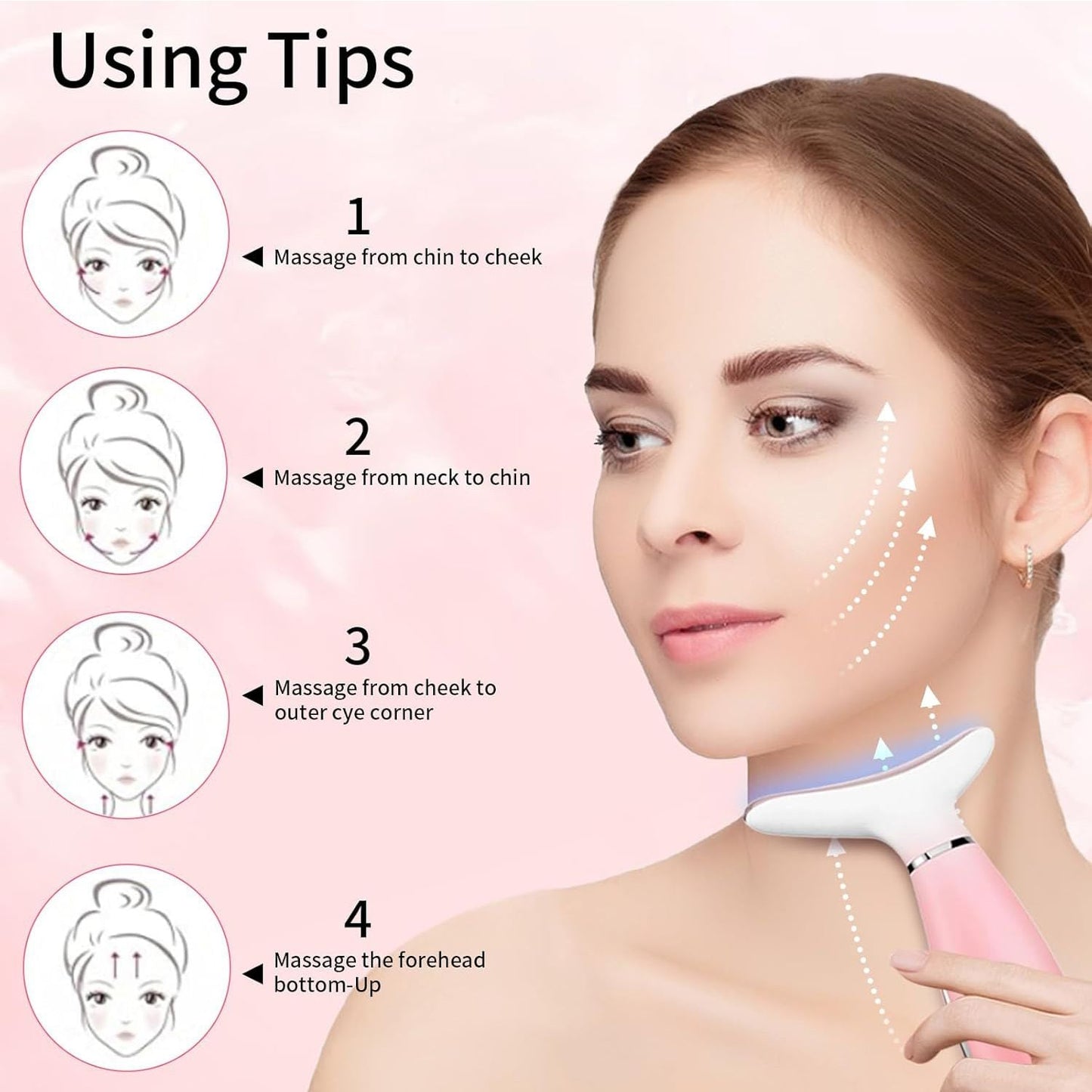 Neck Face Massager, Skin Care Face Massage Tool, 3-in-1 Facial Massager, Face Sculpting Tool with Thermals, Vibration (Pink)