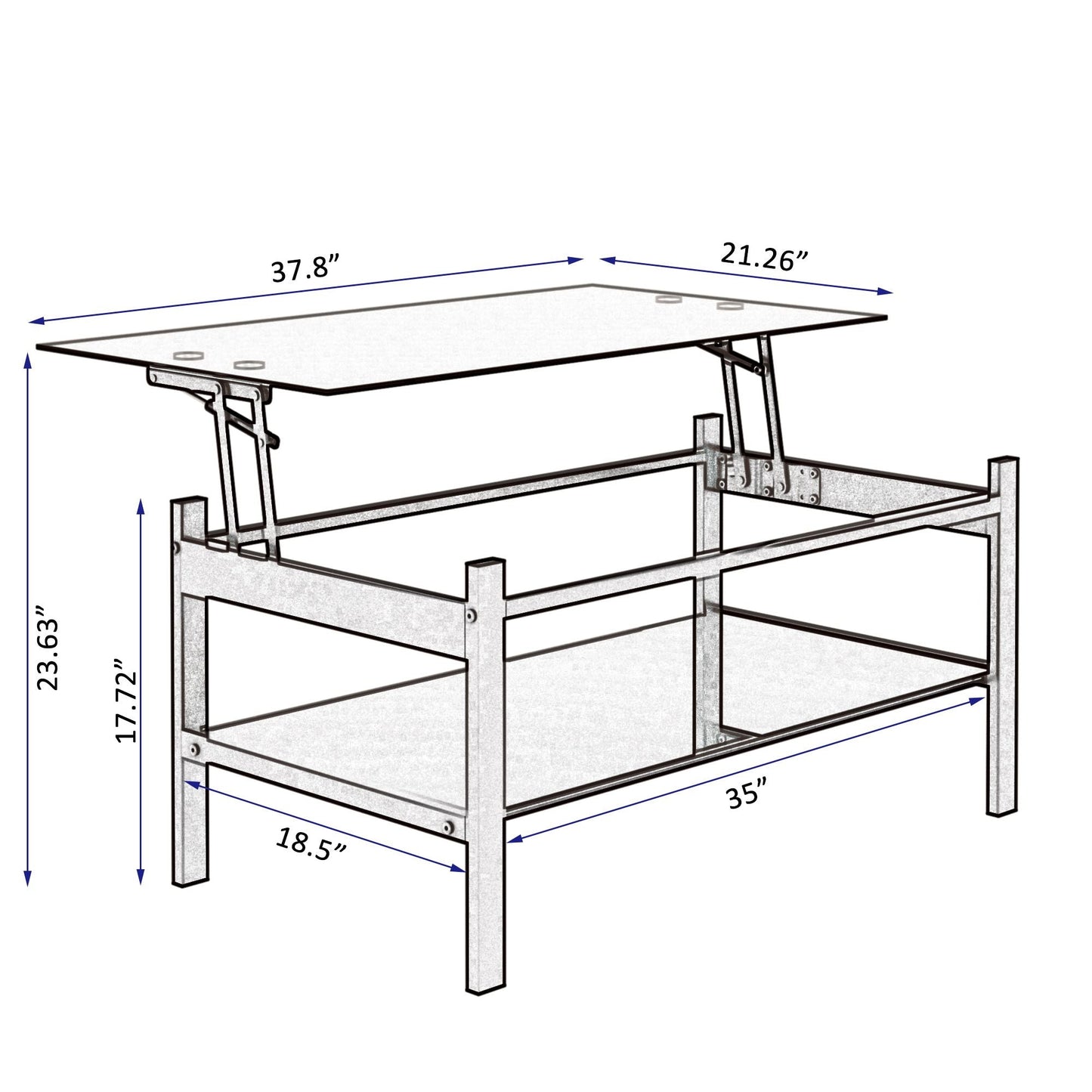 Glass Lift Top Coffee Table;  Modern Simple 2-Layer Tempered Glass Coffee Table for Living Room;  Black