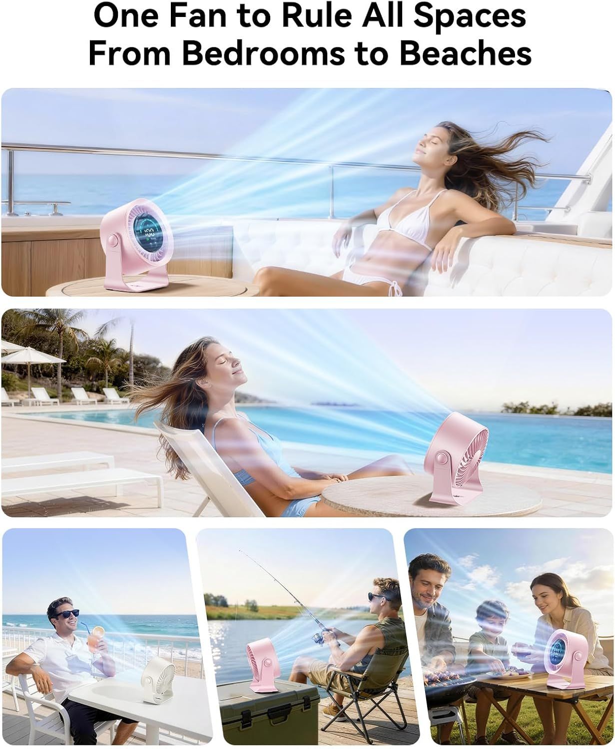 Rechargeable USB Desk Fan for Bedroom, 100 Speeds, 360° Rotation, Wall Mounted Design Small Portable Table Fan with LED Display, Quiet Personal Desktop Cooling Fans for Home Office