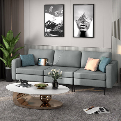 Convertible Sofa Couch with Magazine Pockets 3-Seat with 2 USB Port