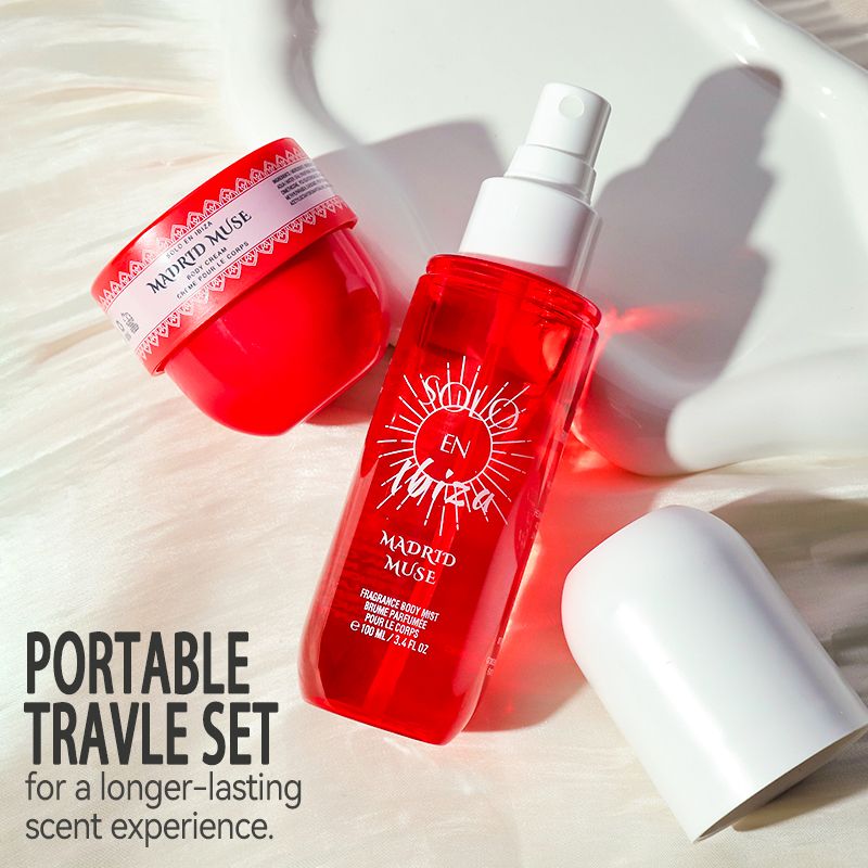 2-Piece Set, SOLO EN IBIZA Body & Hair Fragrance Mist And Body Cream Gift Box For Men And Women, Long Lasting Fragrance, 4 Different Scent, Perfect For Holiday Gifts, Dating, Daily Life, Parties
