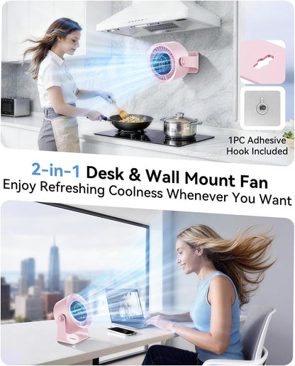 Rechargeable USB Desk Fan for Bedroom, 100 Speeds, 360° Rotation, Wall Mounted Design Small Portable Table Fan with LED Display, Quiet Personal Desktop Cooling Fans for Home Office