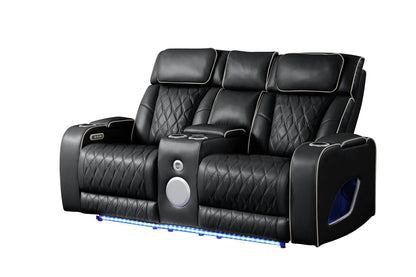 Fortuner Modern Style Upholstery Recliner Loveseat Made with Wood & Massage Function Included-Black