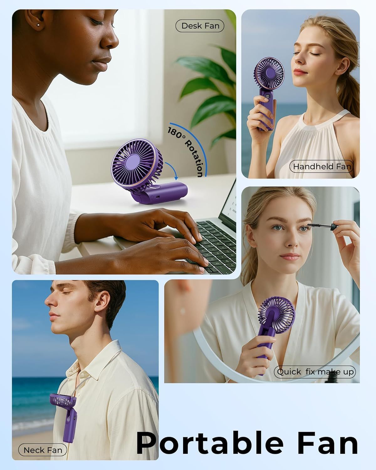 Portable Handheld Fan, Portable Fan Rechargeable, 4000mAh, 180° Adjustable, 6 Speed Wind, Display Electricity in Real Time, USB Rechargeable Foldable F an, Quiet Personal Fan as Power Bank