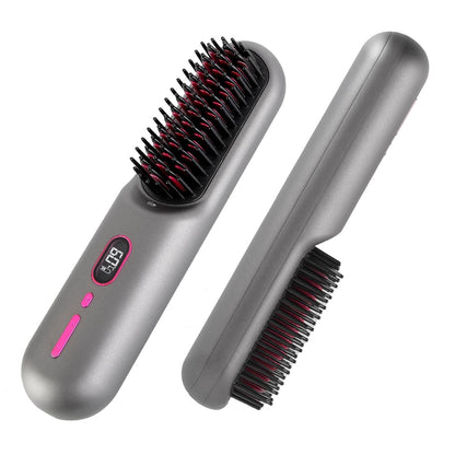Cordless Negative Ion Hair Straightener Brush Rechargeable Mini Styling Comb with 12 Heating Levels Anti-scald 30S Preheating 30Mins Auto Sleep LCD Display