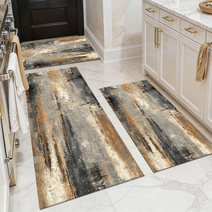 Three-piece kitchen rug set, non-slip and washable, abstract pattern kitchen hallway rug, soft and comfortable, suitable for sinks, floors, entrances, hallways and bathrooms.