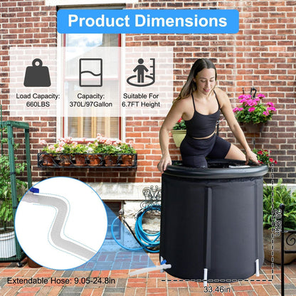 Portable Ice Bath Tub 97Gallon (370L), Portable Insulated Ice Bath Tub for Athletes Recovery, Easy Setup Ice Bathtub for Home Gym CampingCold Plunge Therapy Tub with 5-Layers Insulation, Large Ice Bat