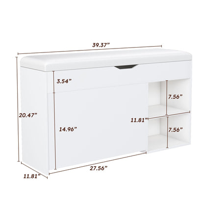 Entryway Bench with Shoe Storage,Adjustable 3-Tier Flip-Up Drawers & Hidden Cabinet,Space-Saving Shoe Organizer,Triple Storage and Modern Design,for Hallway and Living Room