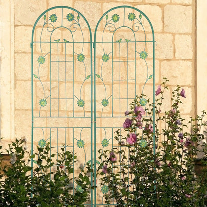 2 Pack 71" x 19.7" Metal Garden Trellis Rustproof Trellis for Climbing Plants Outdoor Flower Support Wrought Iron Ivy Vine Cucumbers Decorative(Green)