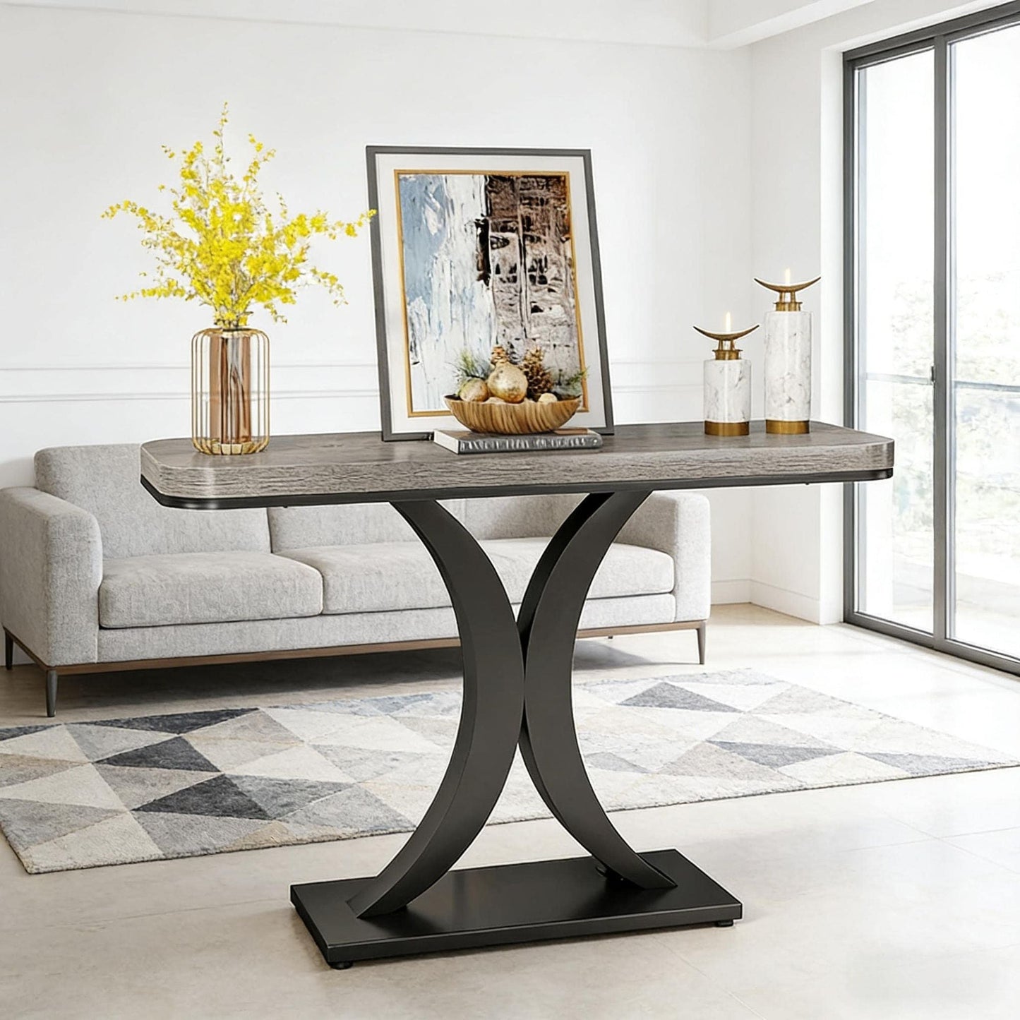 Compact Console Table,Modern Industrial Style Entryway Foyer Table,Sturdy Sofa Table