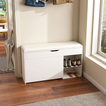 Entryway Bench with Shoe Storage,Adjustable 3-Tier Flip-Up Drawers & Hidden Cabinet,Space-Saving Shoe Organizer,Triple Storage and Modern Design,for Hallway and Living Room