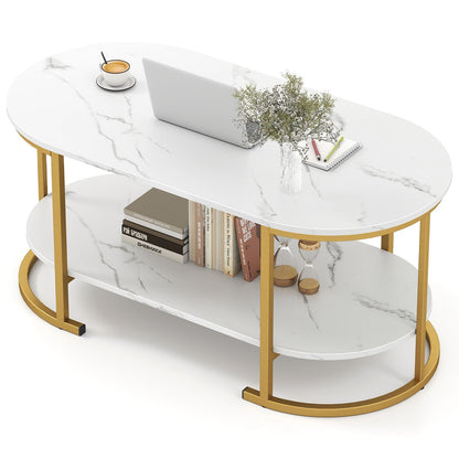 Marble Coffee Table with Open Storage Shelf