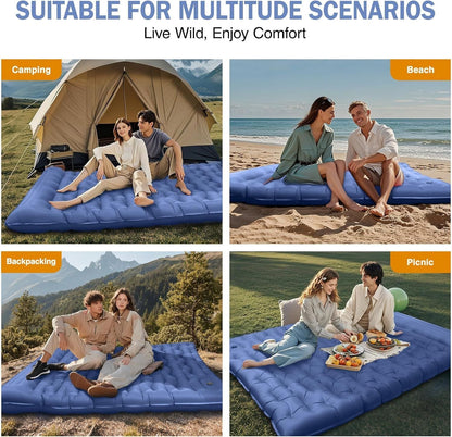 Camping Sleeping Pad, Ultralight Camping Mat with Pillow Built-in Foot Pump, 4" Thick Inflatable Sleeping Mat Compact for Backpacking, Hiking, Car Traveling, Camp Tent