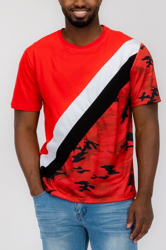 Men's Short Sleeve Camo Color Block Tee for Casual Wear