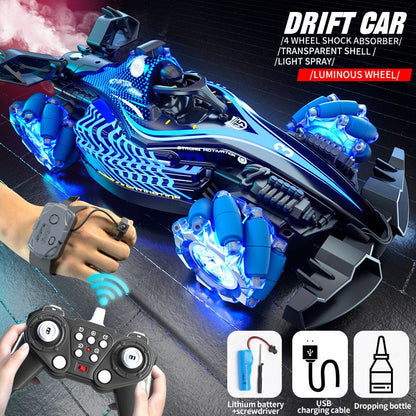 Remote control toy car F1 racing style, with music and light, the tail can be spray.