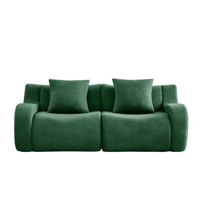 Soft Teddy Fabric Boneless Sofa,No Assembly Required Streamlined Design,Anti-Slip Design 32D High Density Sponge Fits Living Rooms Bedrooms,Green