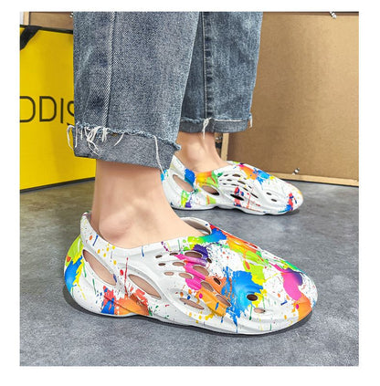 Clogs For Men; Men's hole shoes; hollow beach shoes; camouflage sandals; all inclusive personalized men's sandals