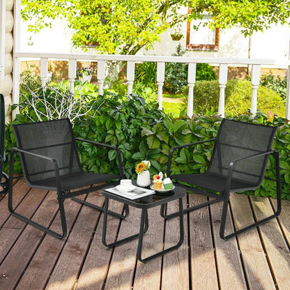 3 Pieces Patio Bistro Furniture Set with Glass Top Table Garden Deck