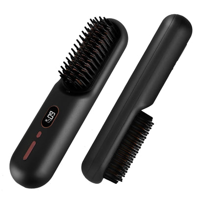 Cordless Negative Ion Hair Straightener Brush Rechargeable Mini Styling Comb with 12 Heating Levels Anti-scald 30S Preheating 30Mins Auto Sleep LCD Display