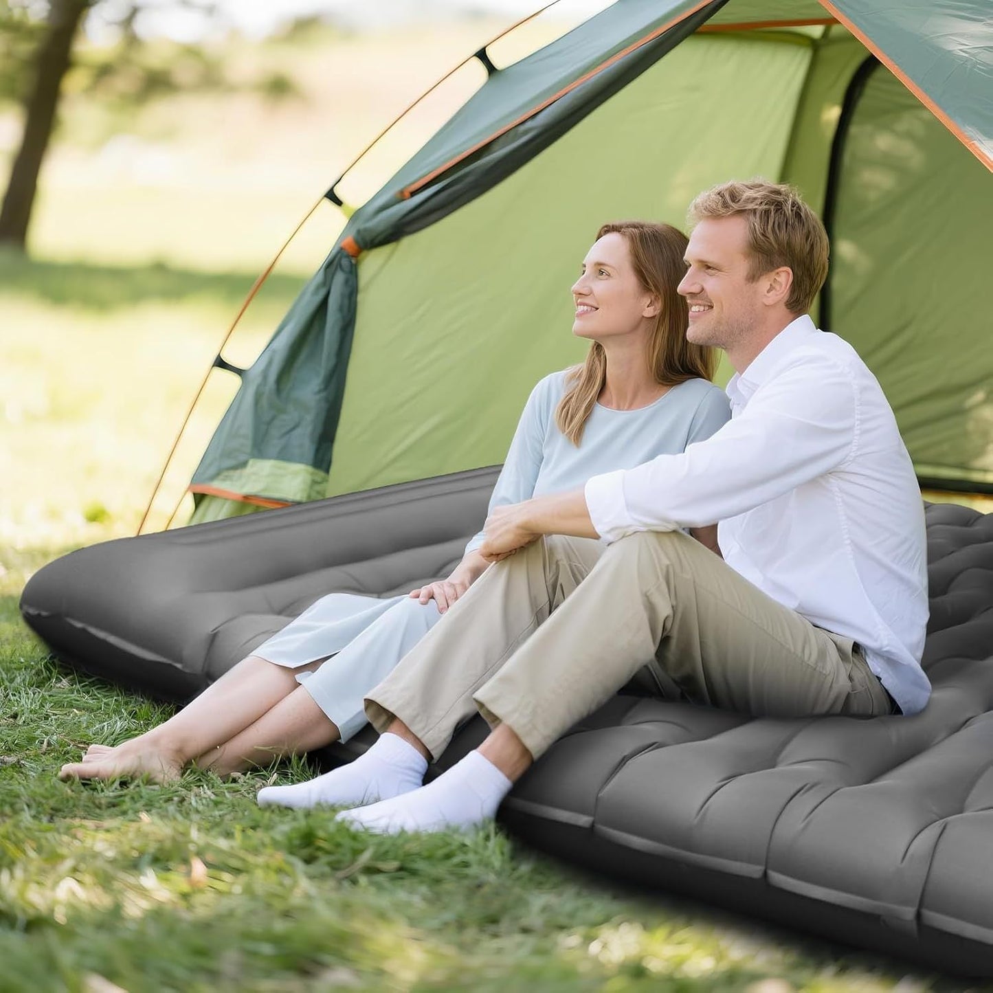 Camping Sleeping Pad, Ultralight Camping Mat with Pillow Built-in Foot Pump, 4" Thick Inflatable Sleeping Mat Compact for Backpacking, Hiking, Car Traveling, Camp Tent