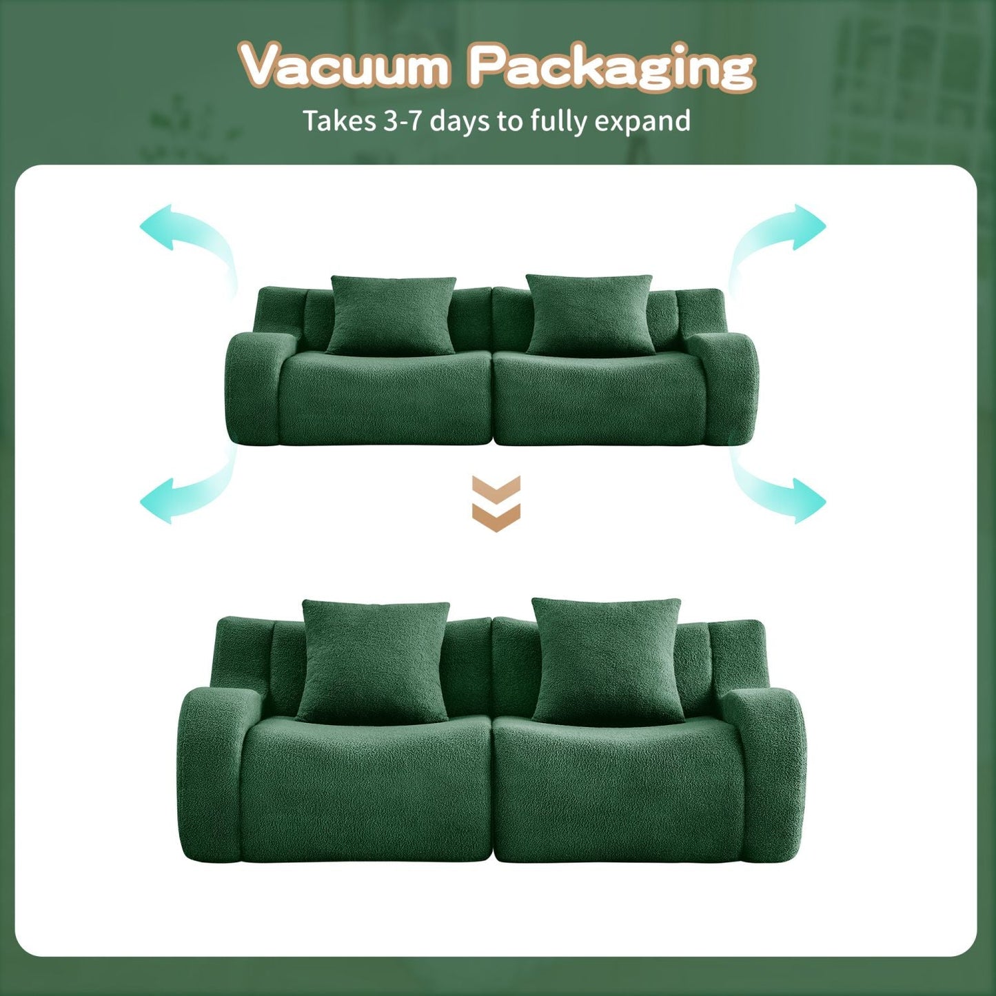 Soft Teddy Fabric Boneless Sofa,No Assembly Required Streamlined Design,Anti-Slip Design 32D High Density Sponge Fits Living Rooms Bedrooms,Green