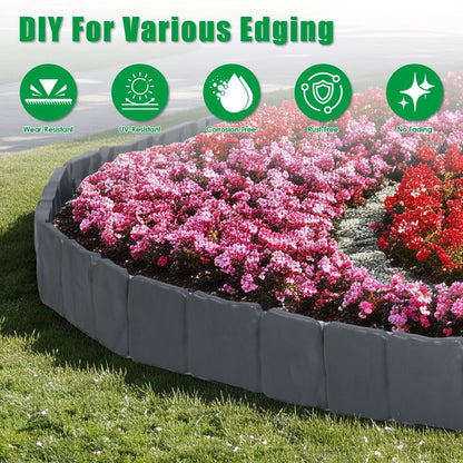 Flexible Cobblestone Landscape Edging, Weather Resistant PVC Garden Border Edging with Spikes & Shovel, Interlocking No Dig Lawn Edging for Yard Flower Bed Pathway