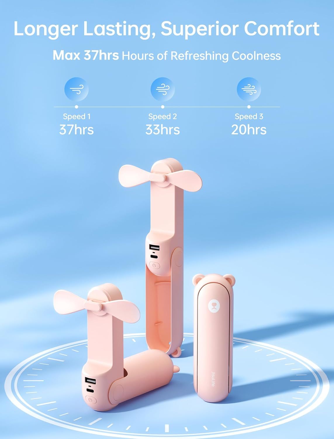 Handheld Fan with 4500 mAh Powerbank Max 37 Hours Runtime, Pocket Portable Battery Operated or USB Powered Folding Personal Fan, 3 Speeds, Gifts for Women Men Kids Gift for Festival