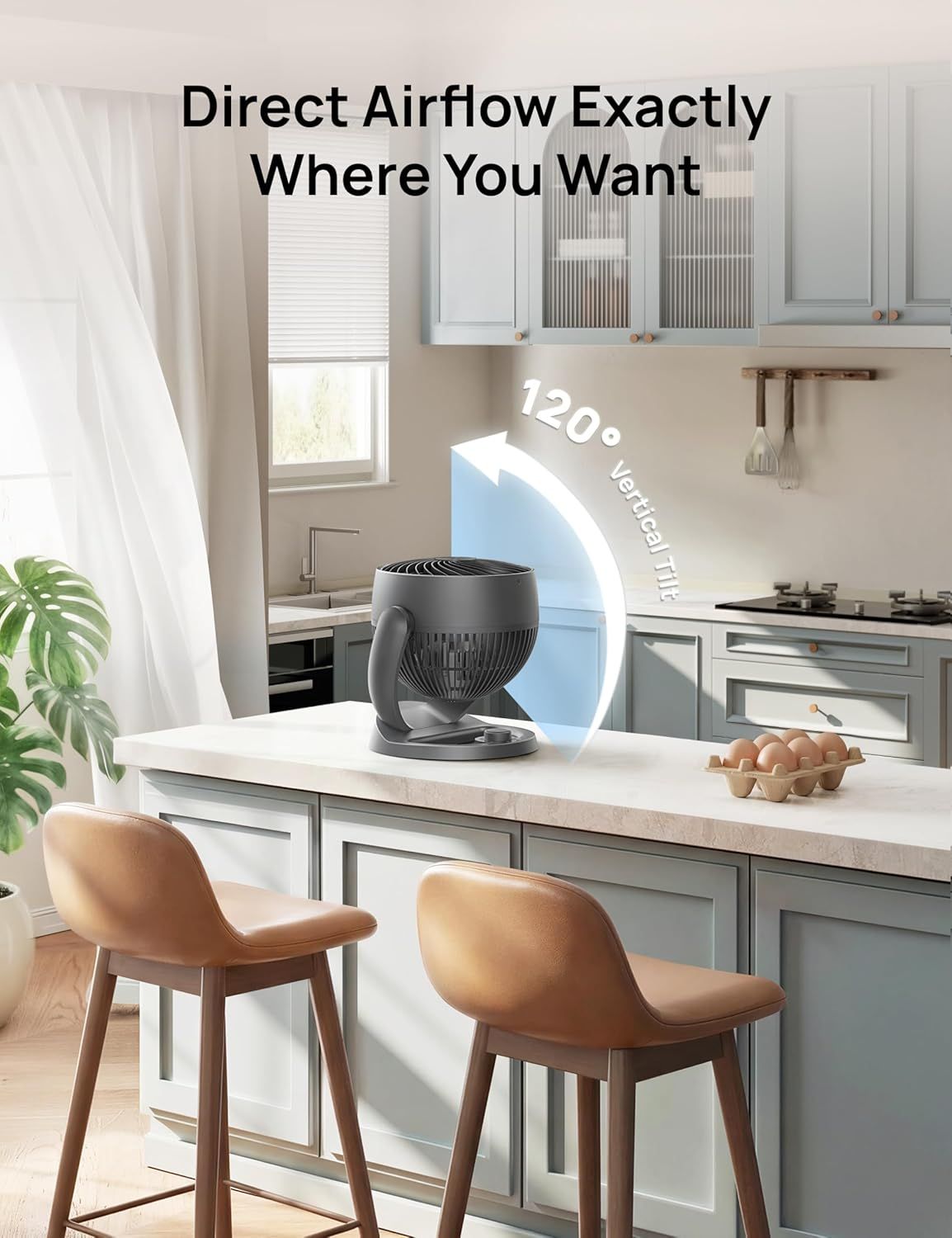 Fan for Bedroom, 12 Inches, 70ft Powerful Airflow, 25db Quiet Table Air Circulator Fans for Whole Room, 120° Adjustable Tilt, 3 Speeds, Desktop Fan for Home, Office, Kitchen