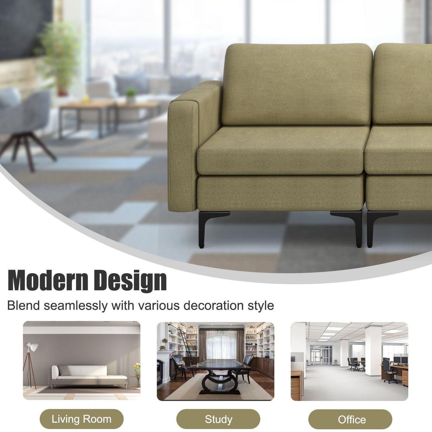 Convertible Sofa Couch with Magazine Pockets 3-Seat with 2 USB Port