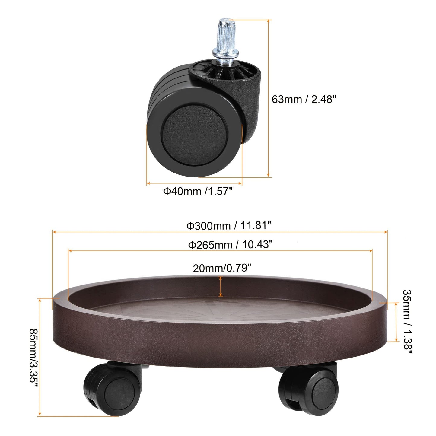 8 Pack Plant Caddy with Wheels Heavy Duty 12.2 Inch Plant Dolly with Locking Casters Rolling Plant Stand for Indoor Outdoor, Brown