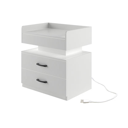 2 Set Nightstand with Adjustable LED Strip Light, 2-drawers, Large Storage Space, Suitable for Bedside Table, Coffee Table, Sofa Side Table or End Table for Study Desk
