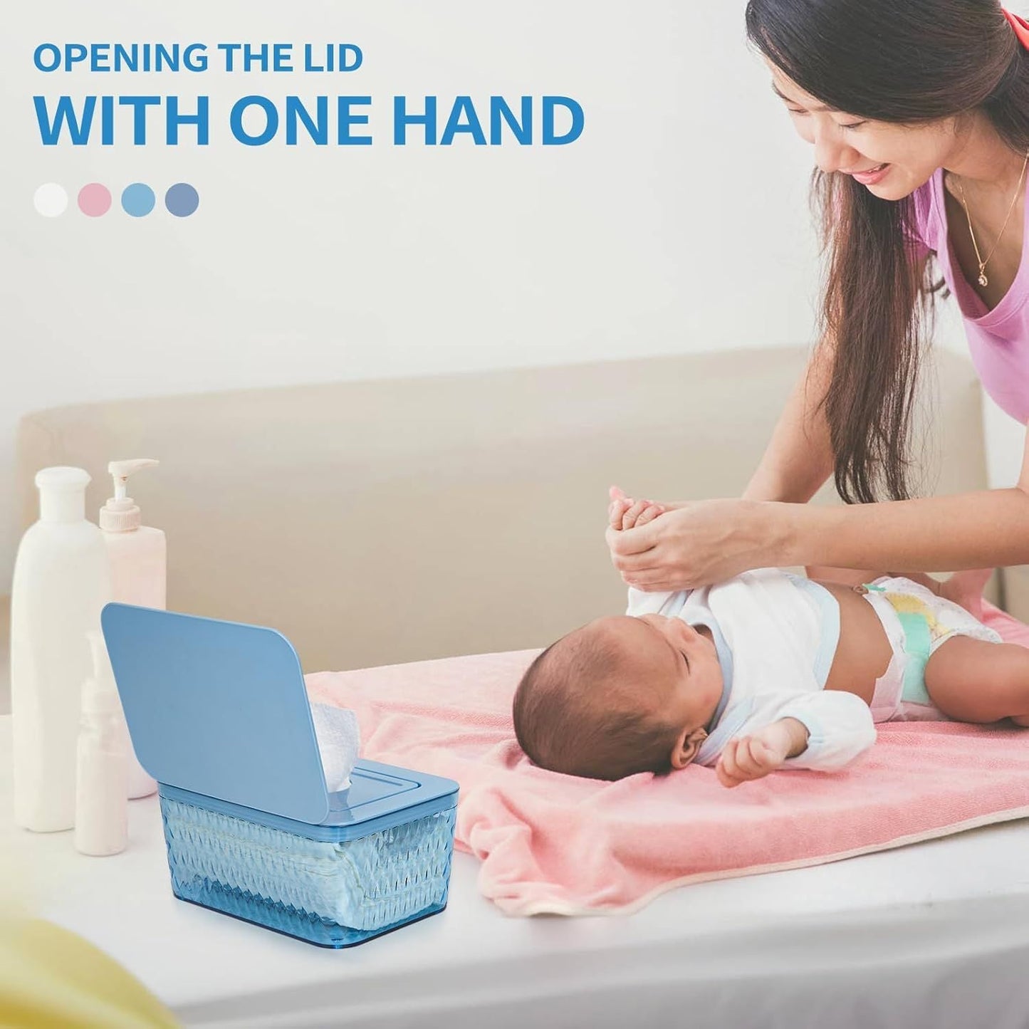 Wipes Dispenser, One-Handed Operation Wipe Holder for Baby & Adult, Seal-Designed Wipes Container for Bathroom Keep Diaper Wipes Fresh