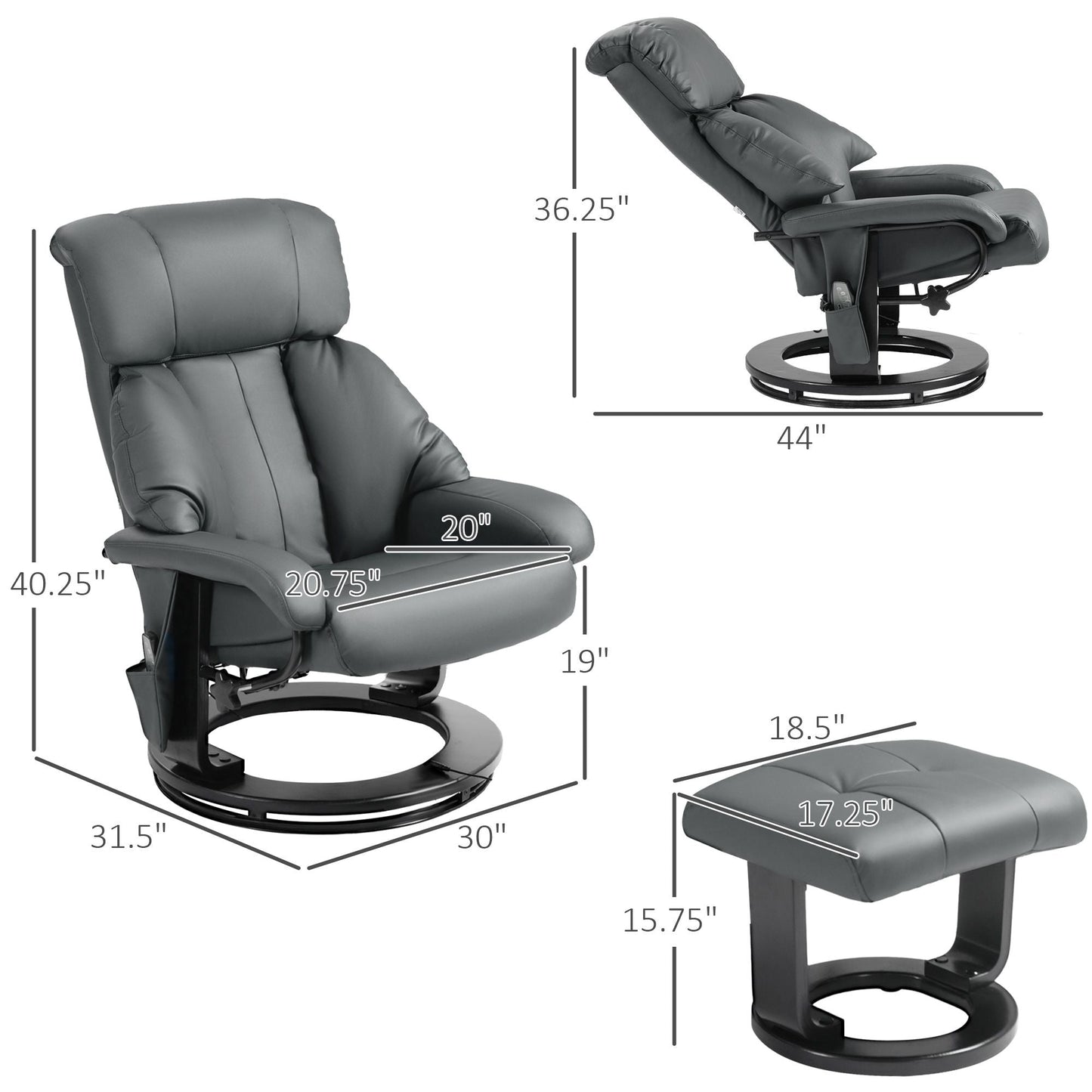 Faux Leather Swivel Massage Recliner with Ottoman, Remote, Side Pocket for Relaxation | Living Room Essentials