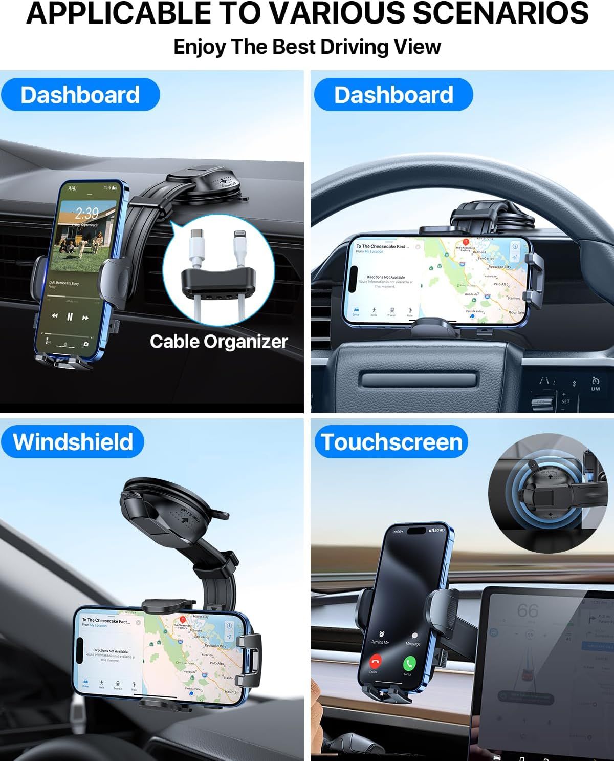 2026 Ultimate Car Phone Holder Mount Bendable & Adjustable Aluminum Arm Cell Phone Holder for Car Dashboard Windshield Phone Stand for iPhone 17 16 15 14 Pro Max Samsung Pickup Truck