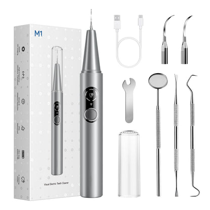 Home stone-removing device, visual ultrasonic dental cleaner for removing tartar and dental plaque, crescent-shaped dental cleaning tool
