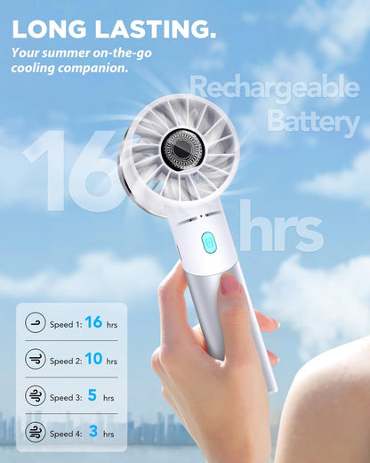 Handheld Fan, Mini Small Portable Turbo Fan, Rechargeable with 4 High Speeds Personal Fans, Max 16H Runtime, For Travel, Office, Outdoor -