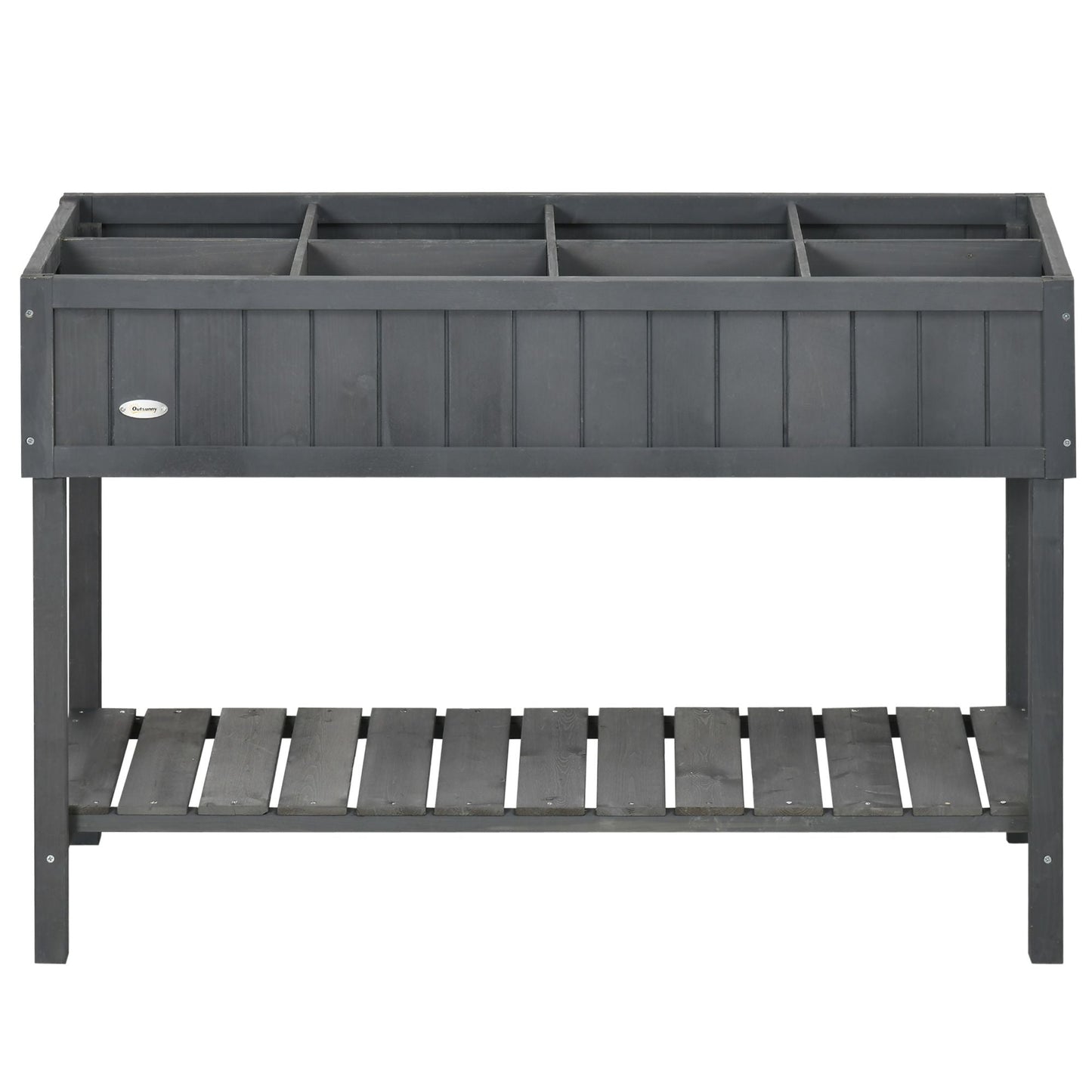 Elevated Planter Box Stand Wooden with 8 Slots and Shelf Dark Grey for Herbs Veggies Flowers