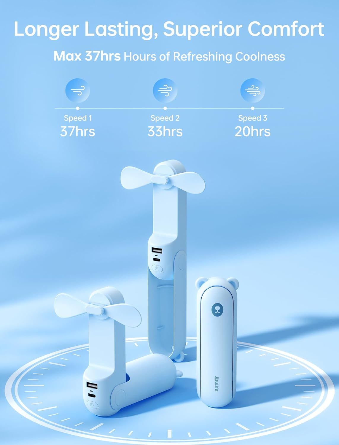 Handheld Fan with 4500 mAh Powerbank Max 37 Hours Runtime, Pocket Portable Battery Operated or USB Powered Folding Personal Fan, 3 Speeds, Gifts for Women Men Kids Gift for Festival