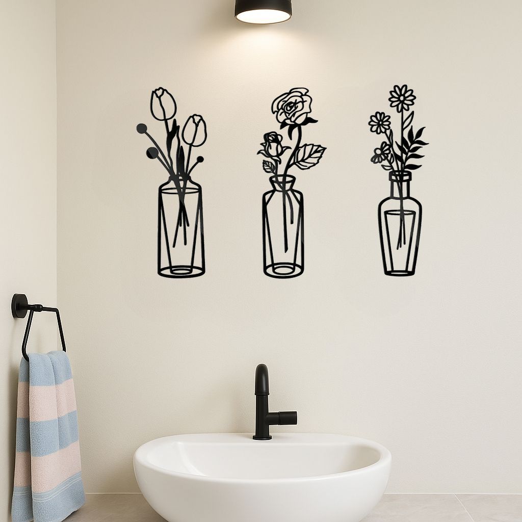 CIFbuy™ Metal Flower Wall Decorations Set of 3 Simple Iron Vase-Inspired Wall Art Ideal for Kitchens Bathrooms Living Rooms Bedrooms Studies Doors Por(TikTok/temu self-pickup orders)