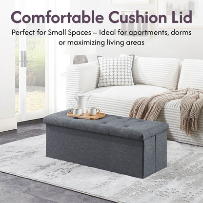 Folding Storage Ottoman Bench, Ottoman Foot Rest, End of Bed Bench, Storage Chest, for Living Room, Bedroom, Entryway, 43 Inches, Gray