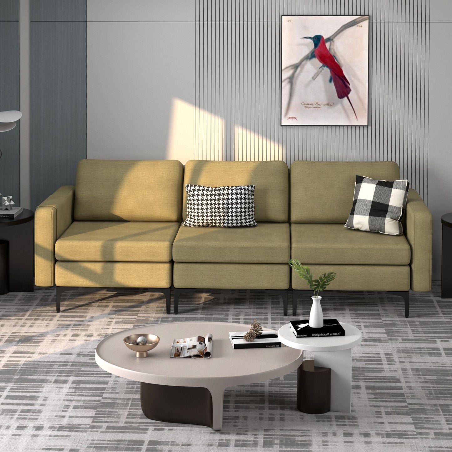 Convertible Sofa Couch with Magazine Pockets 3-Seat with 2 USB Port