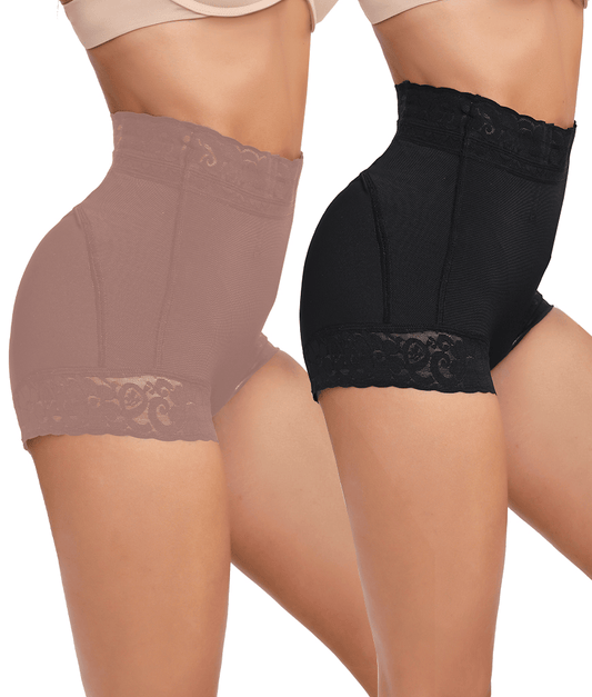 2 Pack Tummy Control Underwear for Women High Waisted Butt Lifting Panties Lace Breathable Comfortable Briefs