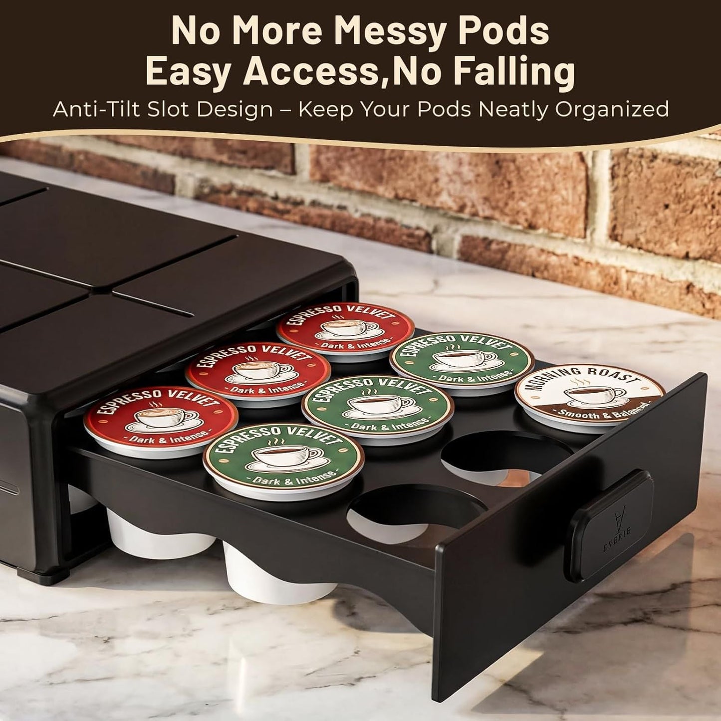 Coffee Pod Organizer Drawer for Keurig K-Cup Pods, Holds 18 Pods - Compact, Easy-Access Design with Smooth Glide, Ideal for Small Spaces and Coffee Machines