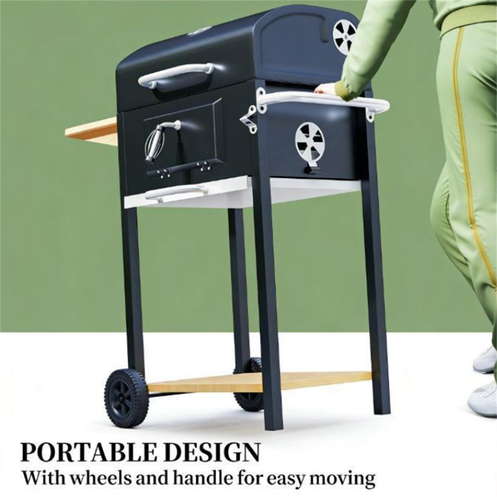 Charcoal barbecue grill, backyard picnic cookware, black