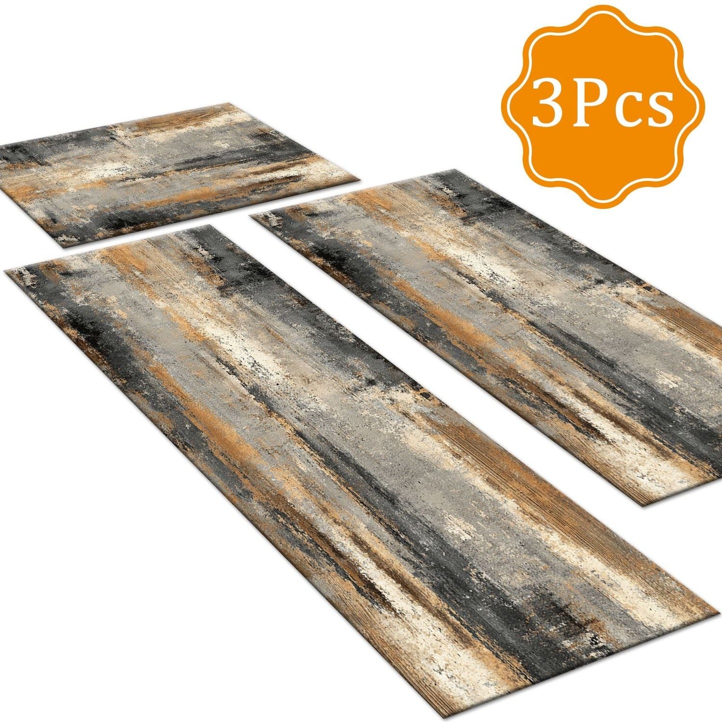 Three-piece kitchen rug set, non-slip and washable, abstract pattern kitchen hallway rug, soft and comfortable, suitable for sinks, floors, entrances, hallways and bathrooms.
