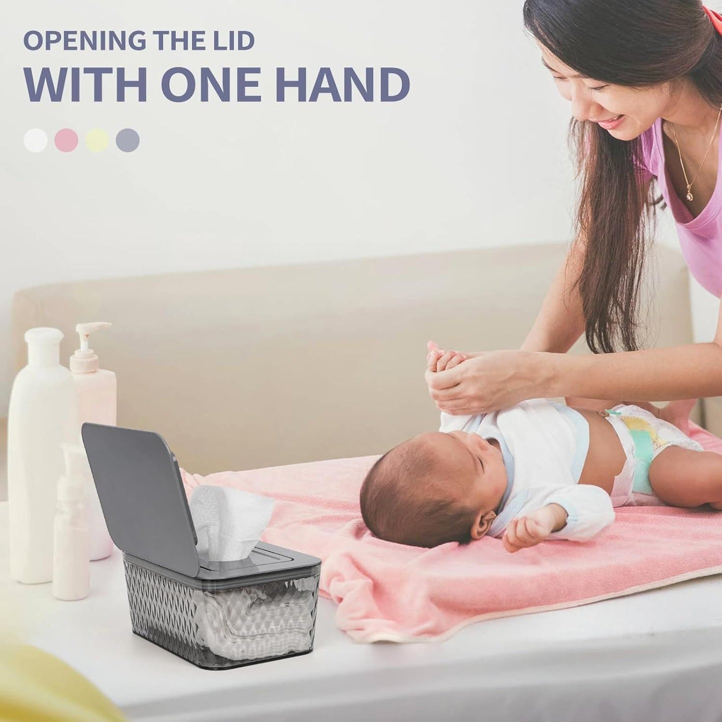 Wipes Dispenser, One-Handed Operation Wipe Holder for Baby & Adult, Seal-Designed Wipes Container for Bathroom Keep Diaper Wipes Fresh