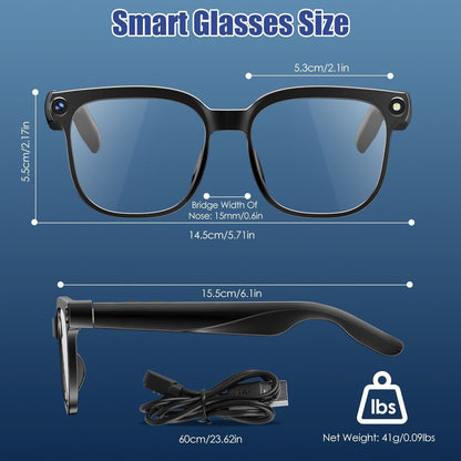 AI Smart Glasses with Camera and Audio 8MP HD1080P Real Time Translation 139 Languages Voice Assistant AI Photo Recognition Music Playback & Hands-Free Calling for Travel Meeting Vlog