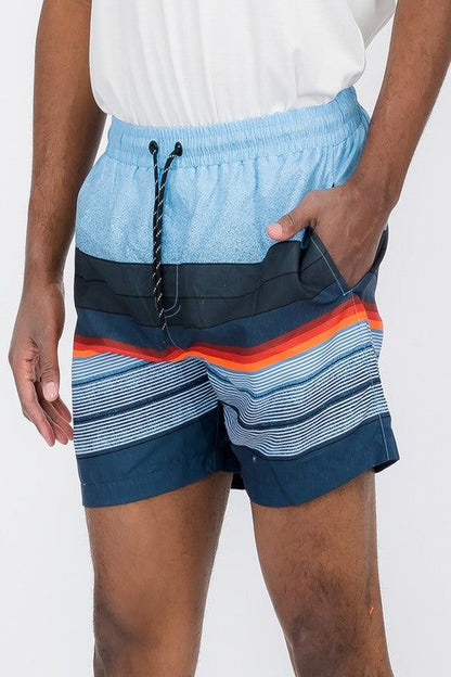 Stylish Blue Striped Swim Shorts for Men - Comfortable Quick-Dry Beachwear